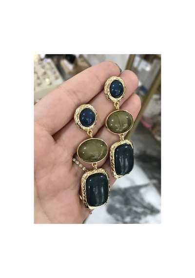 Gold Detaylı Sallantılı Vintage Model Küpe Çok Renkli