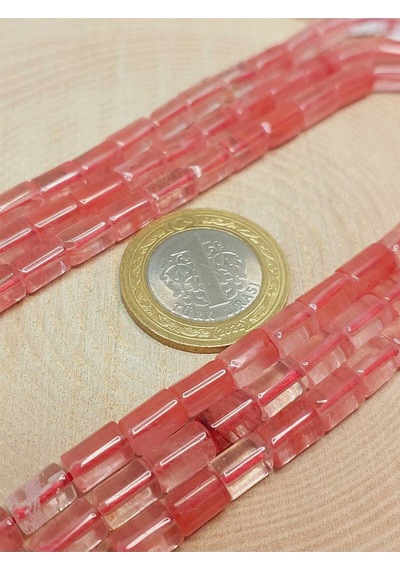Bileklik Boy Gül Kuvars Taşı Silindir Kesim 5.5x7.5mm Yarım Dizi 49312 18cm Uzunluğundadır Çok Renkli