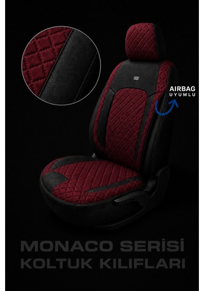 Vw Golf 7 Kasa 2013-2020 Uyumlu Monaco Serisi Eviza Deri Detaylı Bordo Koltuk Kılıfı