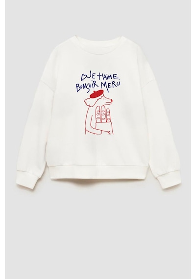 Monila Unisex Çocuk Baskılı 3 İplik Pamuklu Kumaş Sweatshirt Ekru