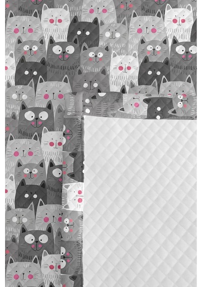 Gri Kedi Desenli Genç Odası Tek Kişilik Pike Takımı - Sevimli Pembe 160x220 Cm Kapitone Yatak Örtüsü Bulanık Saman Uyumu
