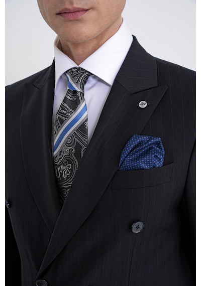 Efor Slim Fit Çift Yırtmaç %95 Pamuk Lacivert Çizgili Kruvaze Takım Elbise Tk 945
