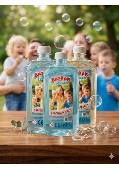 Bayrak Bubbles Baloncuk Likiti 3 Lü Set 3 X 500 Ml Büyük Boy Özel Formüllü, Leke Yapmayan Dev Baloncuk Suyu