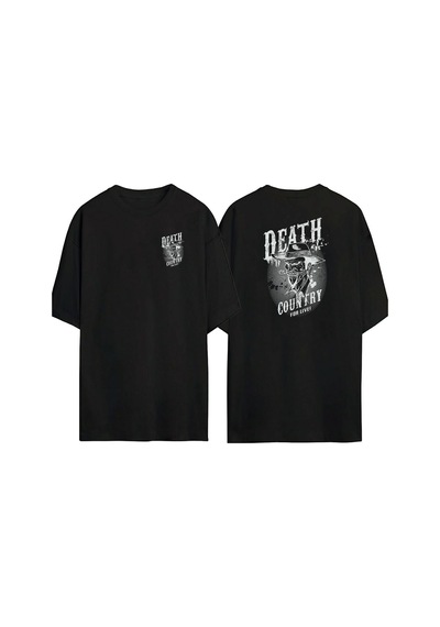 Thewert Unisex Yaşamak İçin Ölüm Ülkesi Ön Arka Baskılı Sıyah Oversize T-shirt Siyah