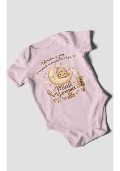 Morivokids Ailemizin En Yeni Yazılı Kısa Kollu Bebek Body %100 Pamuk Bebe Pembe