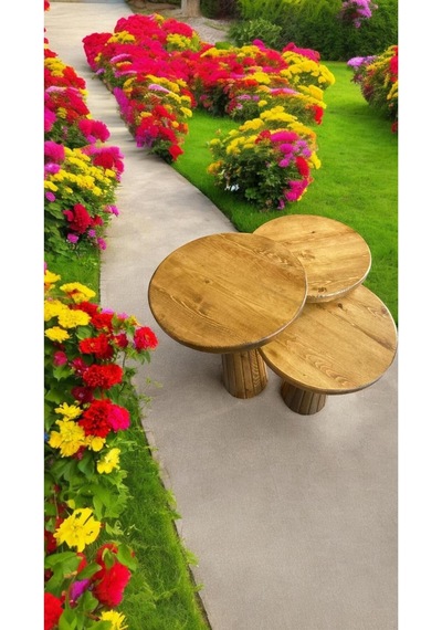 Simillo Wood Wooden Ahşap 3 Lü Set Fitilli Mantar Yan Sehpa Modern Koyu Ceviz Ren Kod:5498049654547 Koyu Ceviz