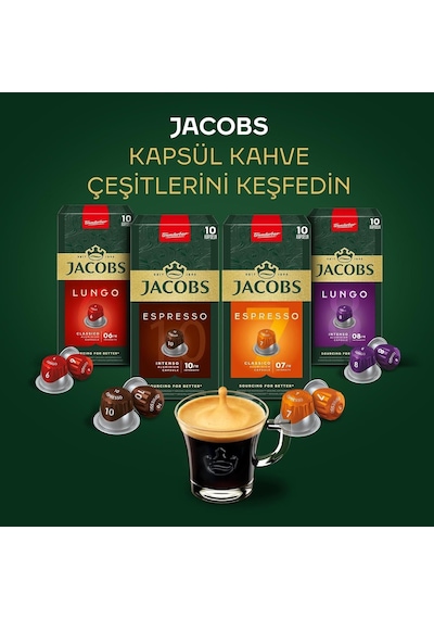 Jacobs Lungo 8 Intenso Nespresso Uyumlu Kapsül Kahve 10 Kapsül X 5 Adet Kapsül Kahve