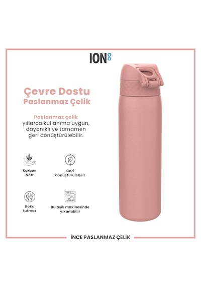 Ion8 - Paslanmaz Çelik İnce Suluk - Gül Pembe - 600 Ml - Sızdırmaz