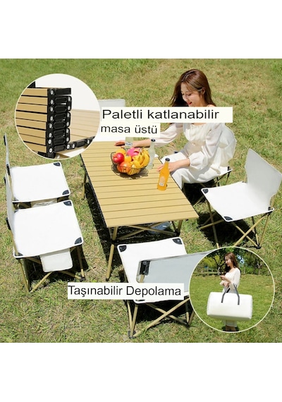 Büyük Boy Siyah Katlanır Kamp Masası Piknik Set Çanta Balkon Masa Siyah