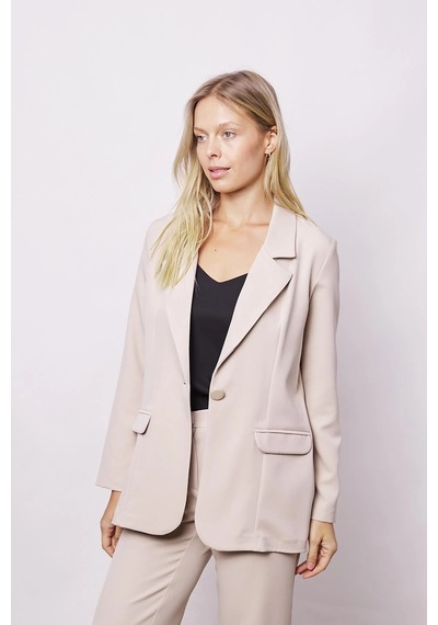Kadın Yakalı Cep Kapaklı Uzun Kol Hafif Likralı Kumaş Oversize Blazer Ceket Pantolonu Jument 40075 -taş Taş Kadın Yakalı Cep Kapaklı Uzun Kol Hafif Likralı Kumaş Oversize Blazer Ceket Pantolonu Jument 40075 -taş Taş