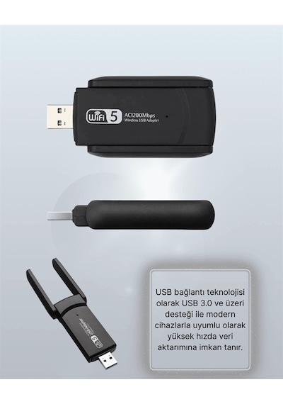 Tak-çalıştır Özellikli Çift Bant Wifi Adaptör 1200 Mbps