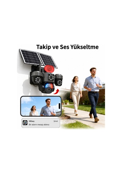 20mp 4 Kameralı 4g Solar Güvenlik Kamerası 360 Görüş, 12x Zoom, Gece Görüşü, Çift Solar Panel, Siren, Sesli Konuşma, Sım Kartlı, Aov Akıllı Kamera