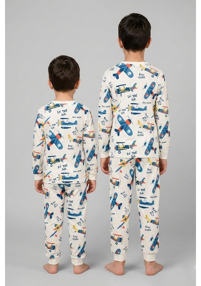 Zuzunga Time To Fly Beyaz Desenli Çocuk Pijama Takımı Beyaz