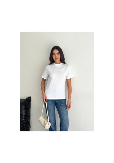 Fiolin Beyaz Ve Siyah Dik Yaka 2'li Paket Basic Örme T-shirt Siyah - Beyaz