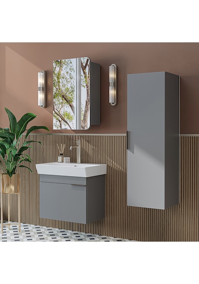 Likya Mdflam Kapaklı Lavabolu 60 Cm Banyo Alt Dolabı + Banyo Üst Dolabı + Banyo Boy Dolabı Kül Gri Likya Mdflam Kapaklı Lavabolu 60 Cm Banyo Alt Dolabı + Banyo Üst Dolabı + Banyo Boy Dolabı Kül Gri