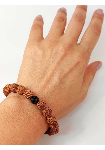 Golden Obsidyen Taşlı Rudraksha Tohum Unisex Bileklik 8mm Bakır