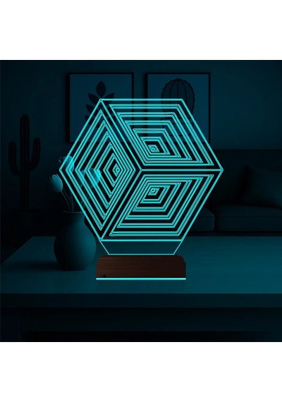 Luvivia Geometrik Küp 3d Lamba - Masa Gece Lambası Şeffaf