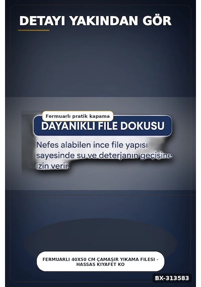 Fermuarlı 40x50 Cm Çamaşır Yıkama Filesi - Hassas Kıyafet Koruma Torbası Bx-313583 Çok renkli