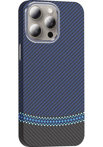 Apple Uyumlu iPhone 15 Pro Max Kılıf M-safe Şarj Özellikli Karbon Fiber Görünümlü Gros Kılıf Siyah-lacivert