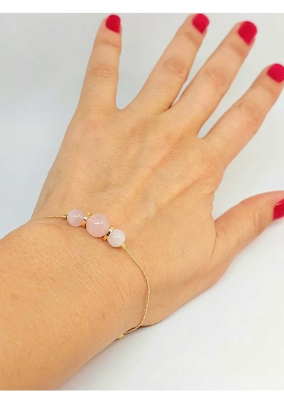 Pembe Kuvars Taşı Tasarım Bileklik 49856