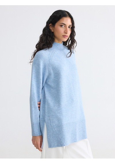 Lcw Modest Mavi Yarım Balıkçı Yaka Oversize Kadın Triko Tunik