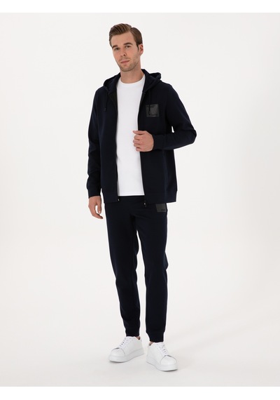 Lacivert Regular Fit Pamuk Karışımlı Tam Fermuarlı Sweatshirt