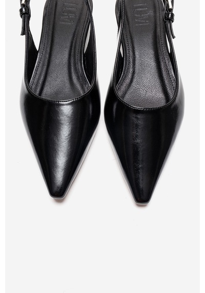 Luvishoes Jenna Siyah Cilt Sivri Burunlu Kadın Alçak Topuklu Ayakkabı