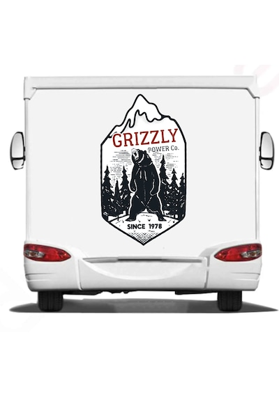 Boz Ayı Grizzly Sticker - Off Road 4x4 Adventure Kamp Dağ Orman Sticker - Araba Oto Motosiklet Karavan Sticker - 00047 12X7 Cm