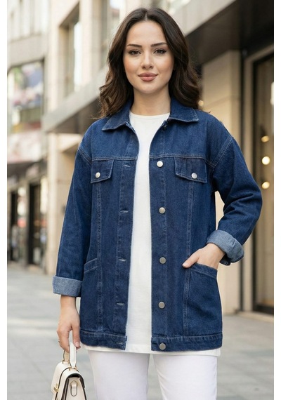 Hb Harma Time Butik Kadın Cep Detaylı Denim Lacivert Kot Ceket Lacivert Lacivert