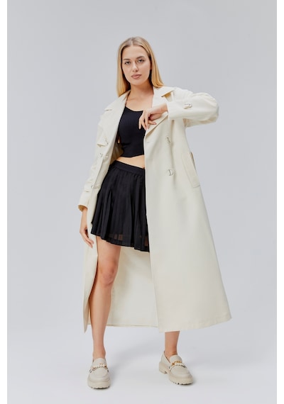 Oversize Rüzgarlık Detaylı Trençkot Taş