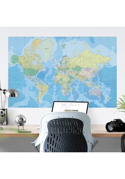 Plustablo Kendinden Yapışkanlı Eğitim Amaçlı Siyasi Dünya Haritası Duvar Stickerı 100x150 Cm. 1