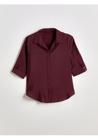 Lcwaıkıkı Classic Bordo Gömlek Yaka Modal Karışımlı Bluz
