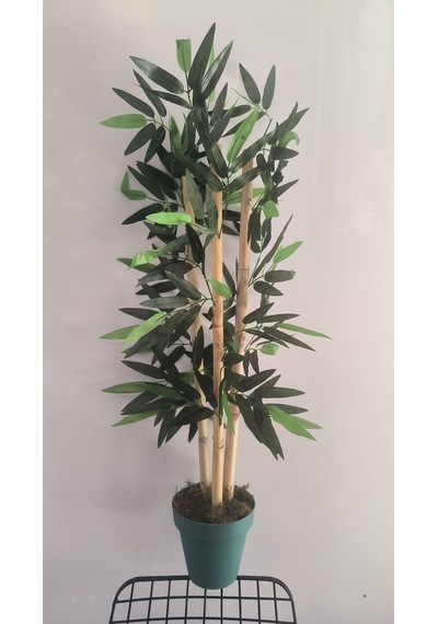 Rüzgar Yapay Çiçekçilik 90 Cm Yeşil Saksıda 3 Lü Bambu Yeşil