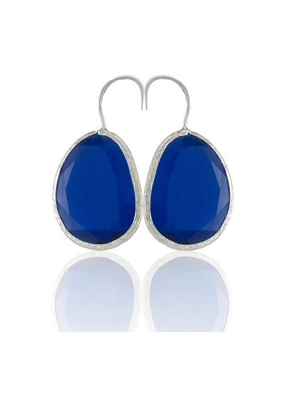 Kadir Jewellery Gümüş Kaplama Fosil Taşlı Küpe -el İşçiliği Ve Hipoalerjenik Küpe Parlement Mavisi