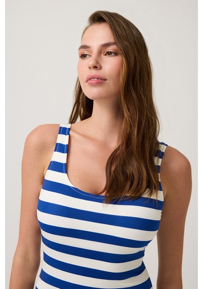 Los Ojos Lacivert U Yaka Spor Mayo Sporty One Piece Lacivert-beyaz Lacivert-beyaz