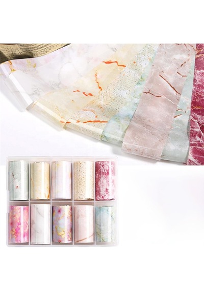 10lu Tırnak Süsleme Folyosu Renkli Mermer Dizayn Nail Art Transfer Folyo