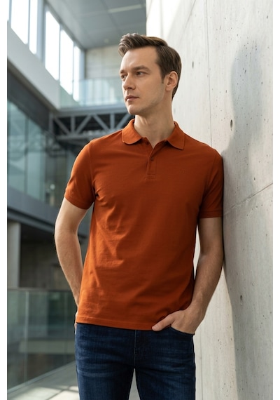 Süvari Slim Fit Düz Baskısız Pike Düğmeli Polo Yaka Nefes Alabilen T-shirt Kiremit Süvari Slim Fit Düz Baskısız Pike Düğmeli Polo Yaka Nefes Alabilen T-shirt Kiremit
