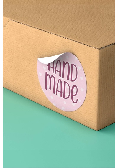 Pembe Kalpli Hand Made Sticker 3x3cm St2349 Çok Renkli