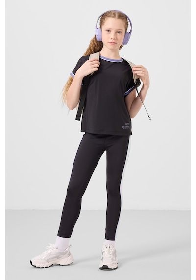 Tommylife Siyah O Yaka Yan Şerit Detaylı Standart Fit Performans Kız Çocuk Tayt Takım - 75191 Siyah
