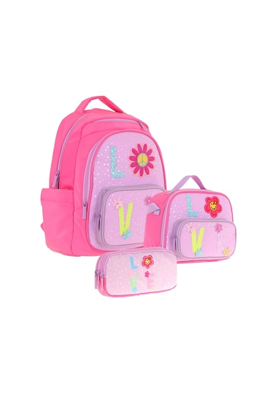 Kaukko Kids Kız Çocuk Simli Love Desenli İlkokul 1.2.3.4. Sınıf Üçlü Okul Çanta Seti Mor - Pembe
