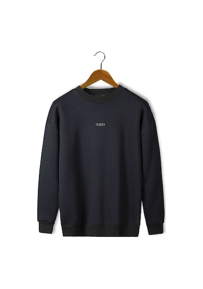 Blackjack Giyim Unisex Siyah Önü Veaven Baskılı Oversize Kalın Iki Iplik Şardonlu Bisiklet Yaka Sweatshirt Siyah1