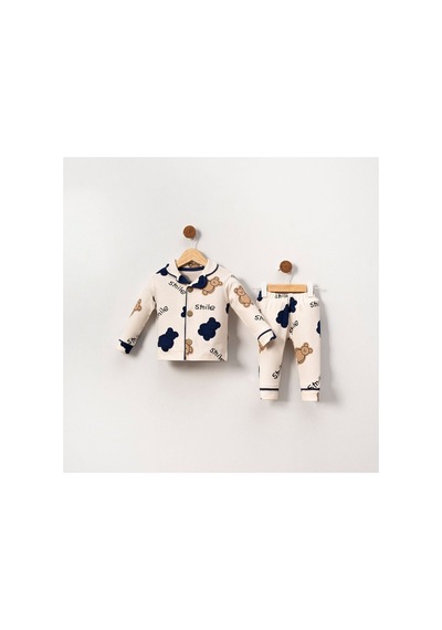 Bebegen Unisex Ekru Kahve Laci Biyeli Smile Yazılı Ayıcık Desenli Kruvaze Yaka Pijama Takımı Çok Renkli Bebegen Unisex Ekru Kahve Laci Biyeli Smile Yazılı Ayıcık Desenli Kruvaze Yaka Pijama Takımı Çok Renkli
