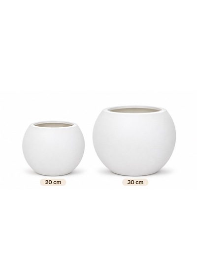 2 Li Küresel Saksı Seti Beyaz 20 Cm Ve 30 Cm Dekoratif Saksı, Siyah İçlikli, Modern Yuvarlak Saksı Takımı -