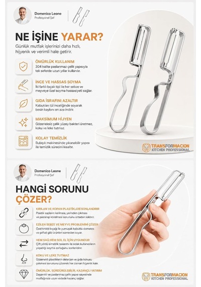 2'li Profesyonel Sebze Meyve Soyacak Seti, Ergonomik Düz Ve Tırtıklı Bıçaklı Mutfak Soyucu 304 Paslanmaz Çelik 7 Diğer