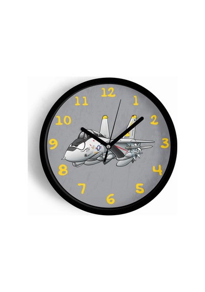 Jet Uçak Çizimli Modern Duvar Saati - 25cm - Önü Camlı Siyah Kasa - Sessiz Mekanizma-jh0782 Siyah
