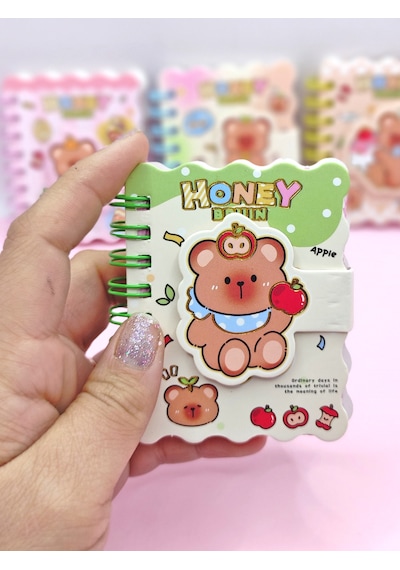 Honey Bear Cırtlı Cep Boy Sevimli Ayıcık Mini Not Defteri 7x8 Cm - Yeşil