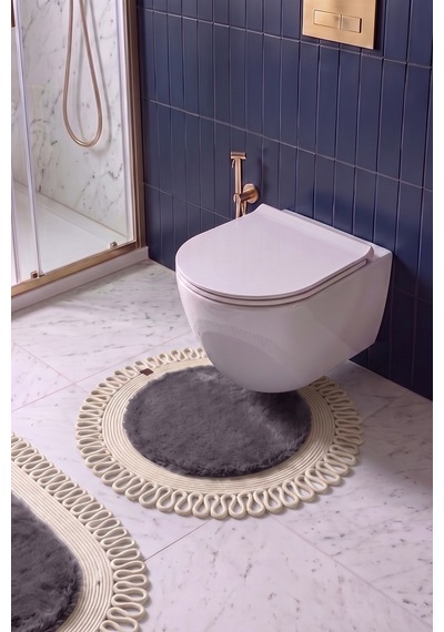 Banyo Paspası Takımı 60x100+60x60 Cm Dış Trikot Antrasit Gri & Krem Antrasit Gri - Krem