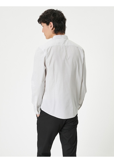 Koton Slim Fit Gömlek Yarım İtalyan Yaka Düğmeli Pamuklu Beyaz Desenli 4sam60082hw Beyaz