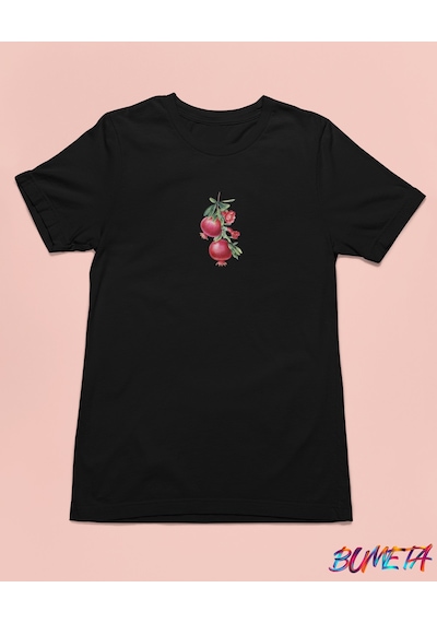 Bumeta Narlar Minimal Meyve Unisex Tişört T-shirt Siyah