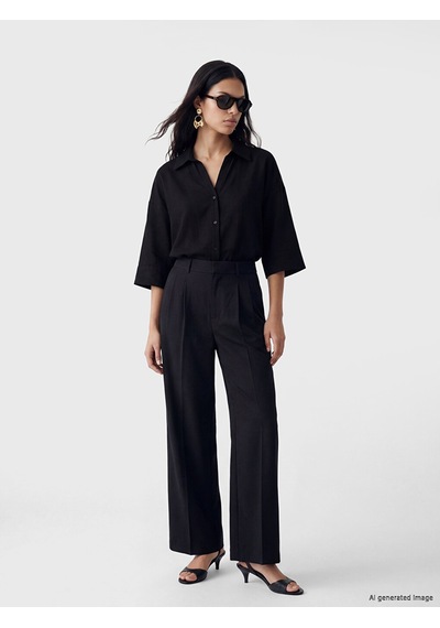 Lcw Vision Siyah Oversize Poplin Kadın Gömlek